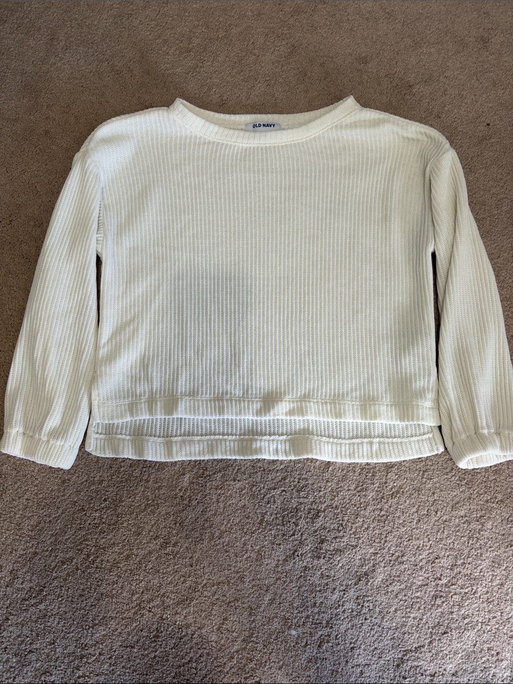 Old Navy girls 10/12 Cream super soft Ribbed Cropped Crewneck Sweater